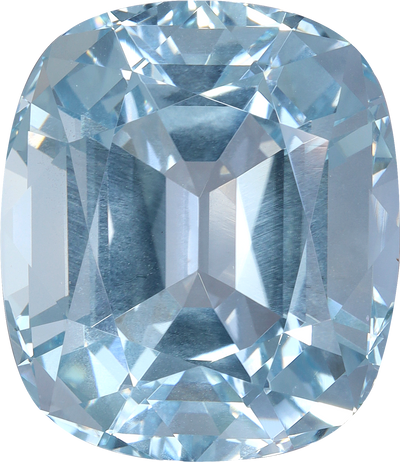 Cushion cut aquamarine, 21.03 by 18.14 mm, shown at actual size