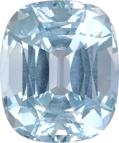 Cushion cut aquamarine, 21.94 by 18.26 mm, shown at actual size