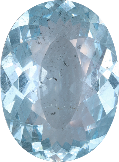 Oval cut aquamarine, 31.5 by 24.15 mm, shown at actual size
