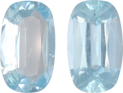 Cushion cut aquamarine, 17.02 by 10.19 mm, shown at actual size