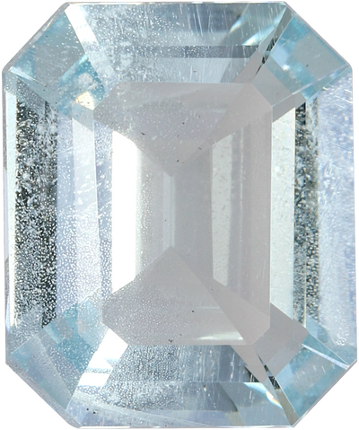 Rectangular cut aquamarine, 12.66 by 10.46 mm, shown at actual size