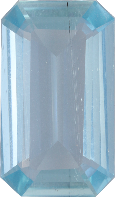 Rectangular cut aquamarine, 16.98 by 9.96 mm, shown at actual size