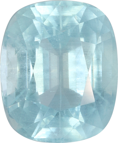 Cushion cut aquamarine, 14.48 by 11.98 mm, shown at actual size