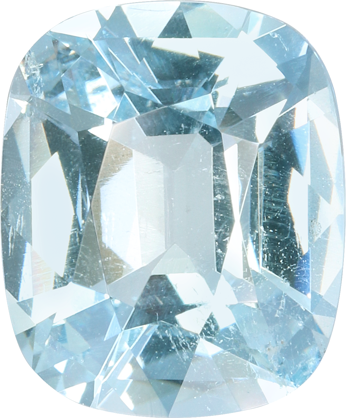 Cushion cut aquamarine, 12.01 by 9.96 mm, shown at actual size
