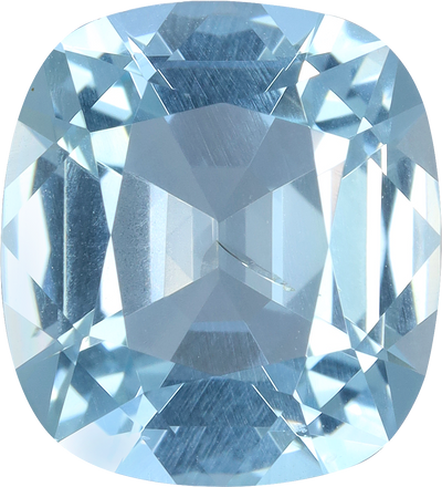 Cushion cut aquamarine, 11.26 by 10.18 mm, shown at actual size