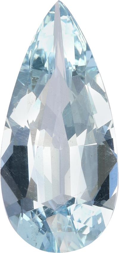 Pear cut aquamarine, 21.88 by 10.25 mm, shown at actual size