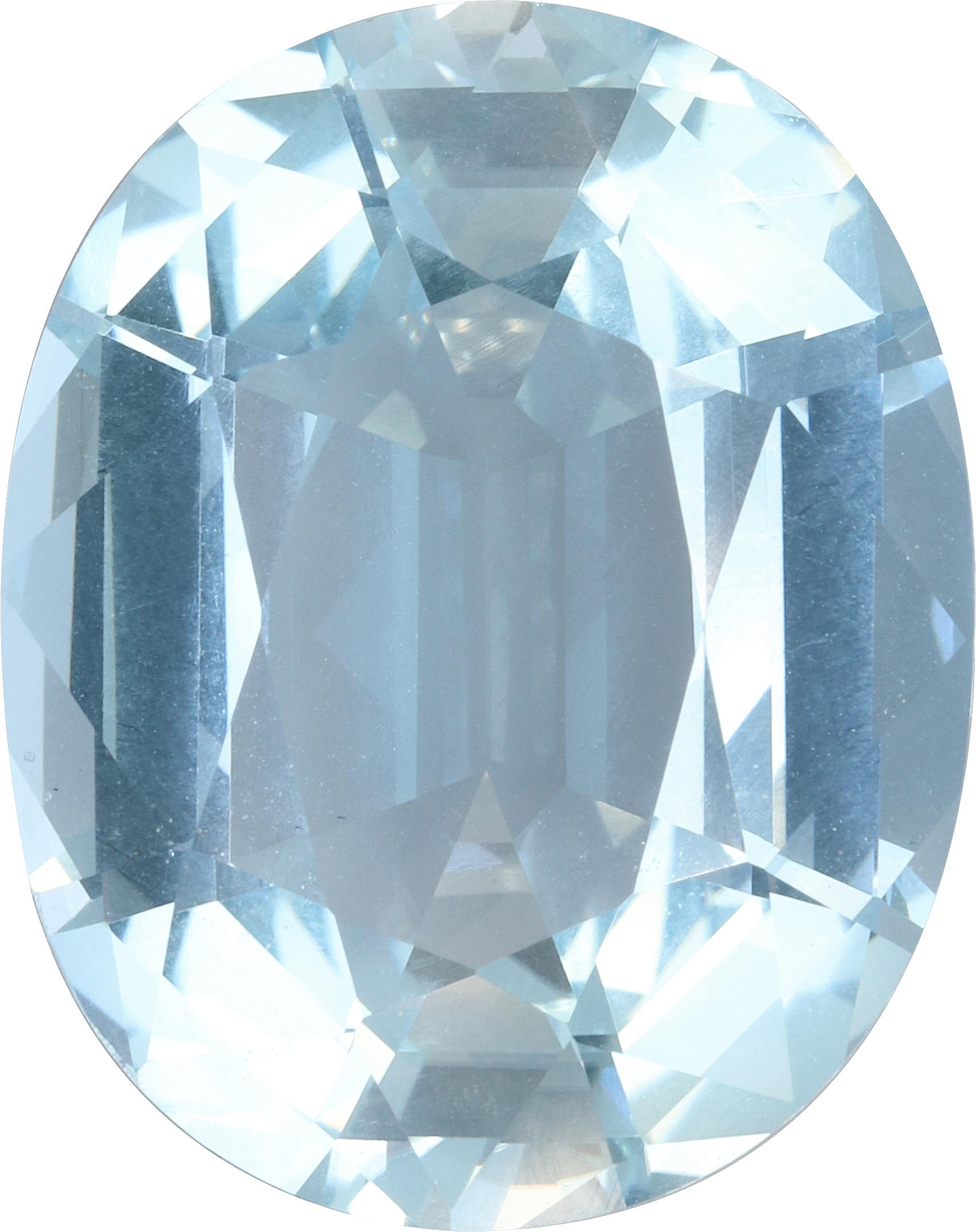 Oval cut aquamarine, 23.2 by 18.37 mm, shown at actual size