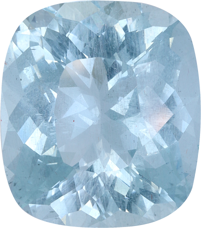 Cushion cut aquamarine, 18.85 by 16.54 mm, shown at actual size