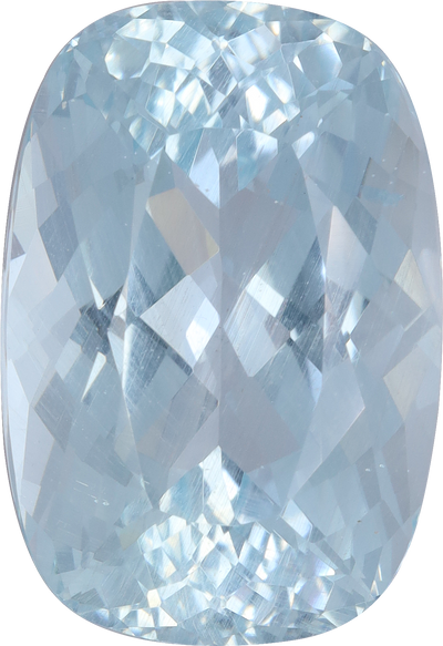 Cushion cut aquamarine, 18.13 by 12.45 mm, shown at actual size