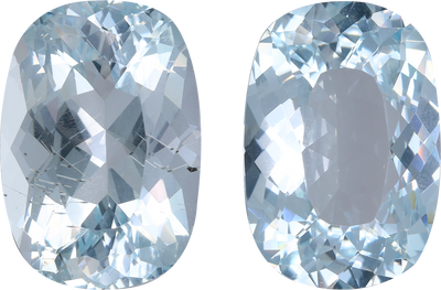 Cushion cut aquamarine, 16.86 by 10.98 mm, shown at actual size