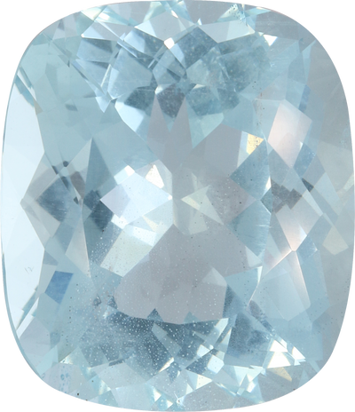 Cushion cut aquamarine, 20.19 by 17.4 mm, shown at actual size