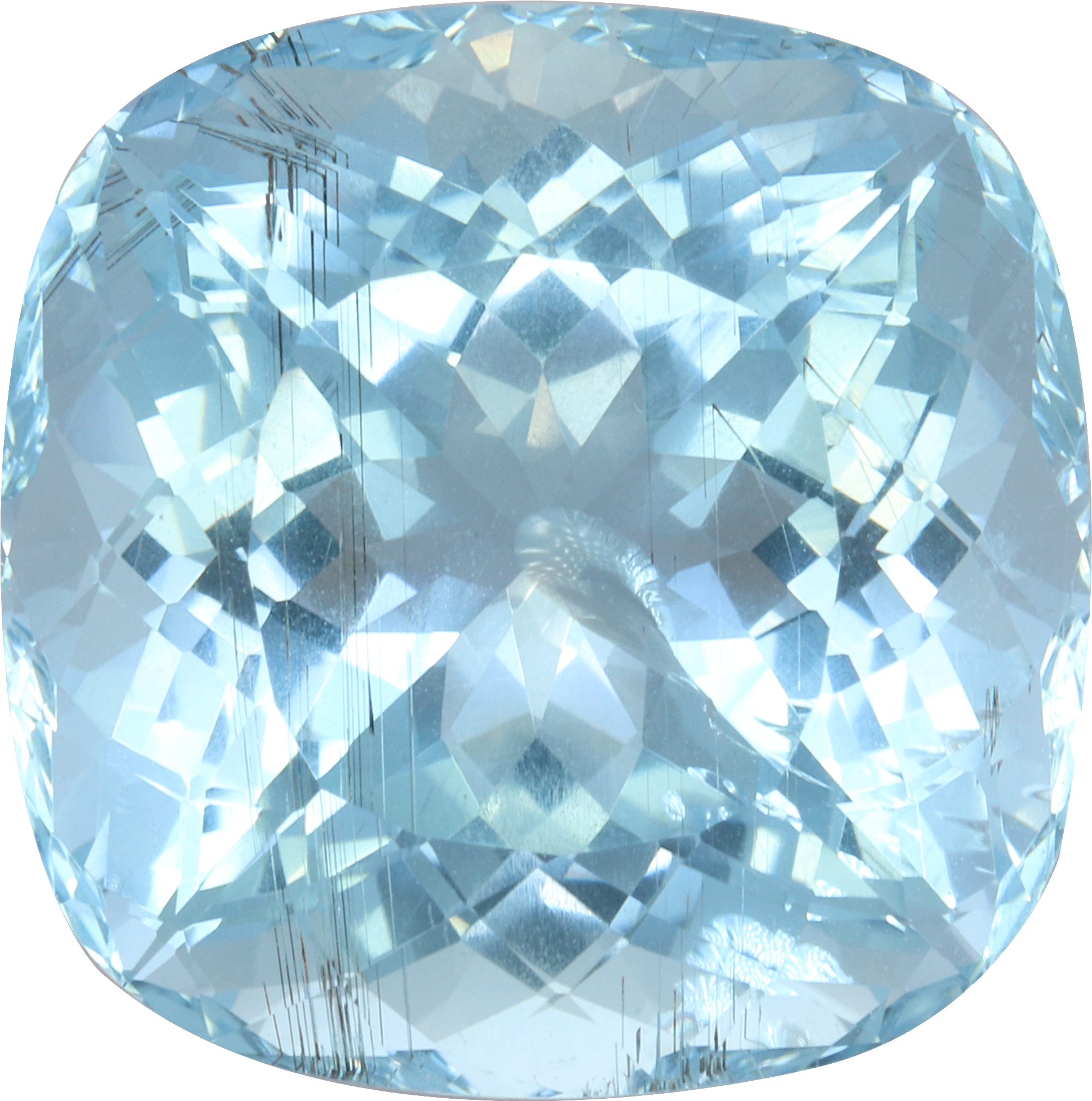 Cushion cut aquamarine, 20.53 by 20.52 mm, shown at actual size