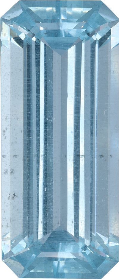 Rectangular cut aquamarine, 32.9 by 14.08 mm, shown at actual size