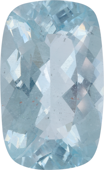 Cushion cut aquamarine, 31.6 by 19.59 mm, shown at actual size