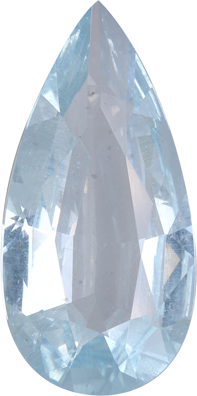 Pear cut aquamarine, 18.63 by 9.24 mm, shown at actual size
