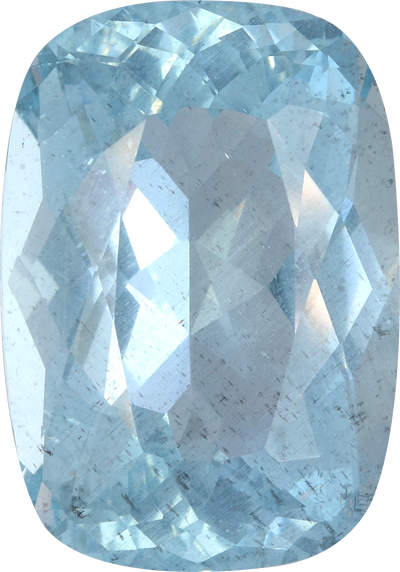 Cushion cut aquamarine, 24.27 by 16.89 mm, shown at actual size