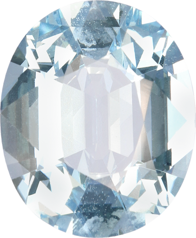 Oval cut aquamarine, 13.94 by 11.39 mm, shown at actual size