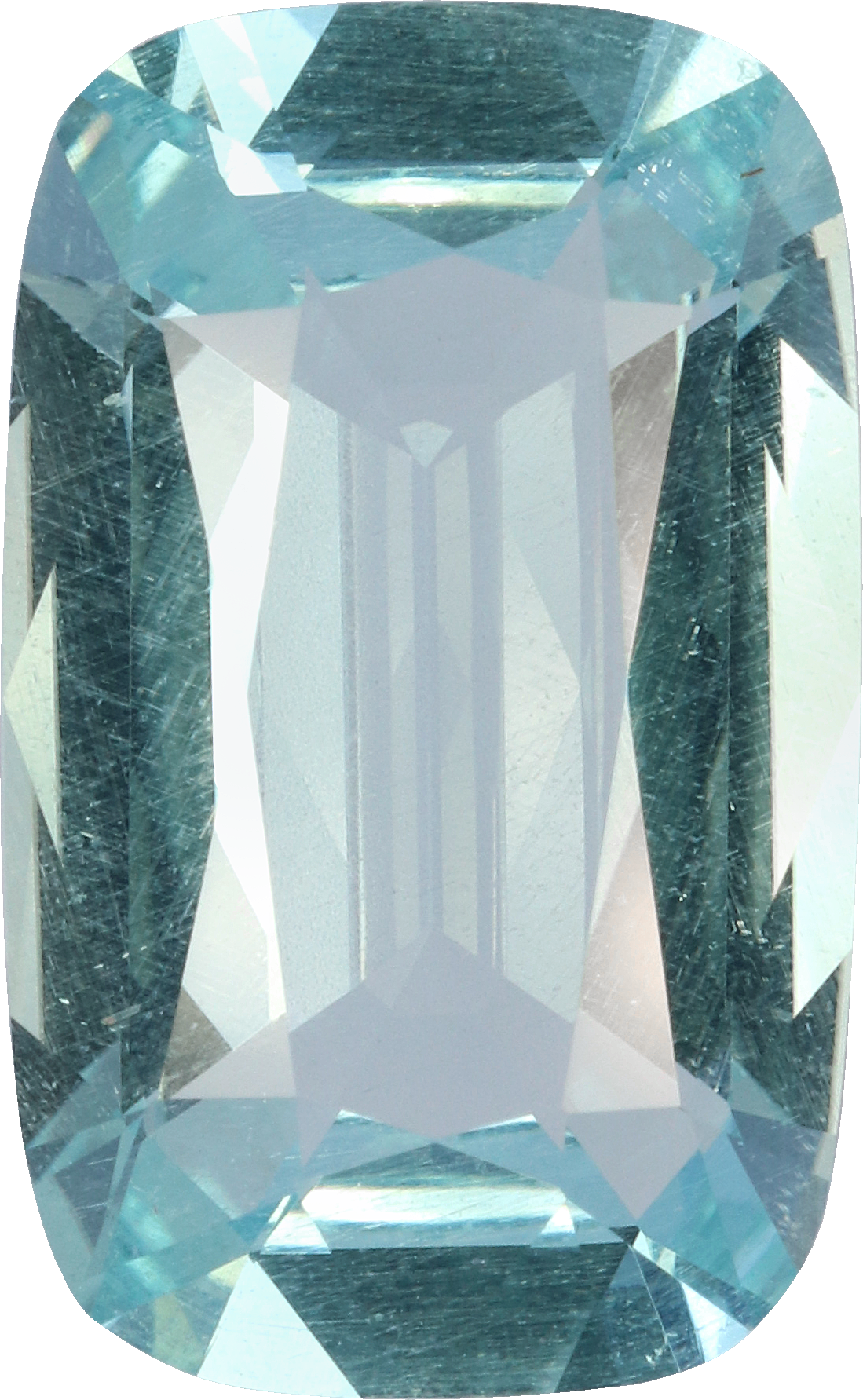 Cushion cut aquamarine, 18.01 by 11.11 mm, shown at actual size