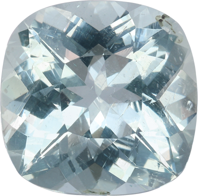 Cushion cut aquamarine, 10.08 by 10.05 mm, shown at actual size