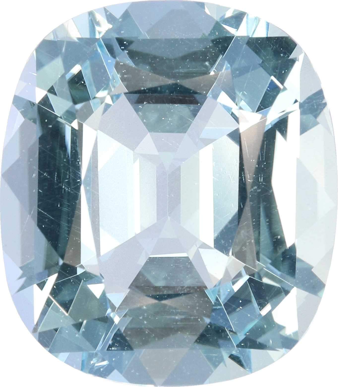 Cushion cut aquamarine, 17.12 by 15 mm, shown at actual size