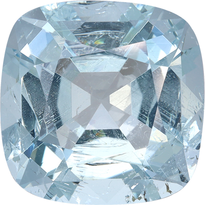 Cushion cut aquamarine, 12.24 by 12.25 mm, shown at actual size