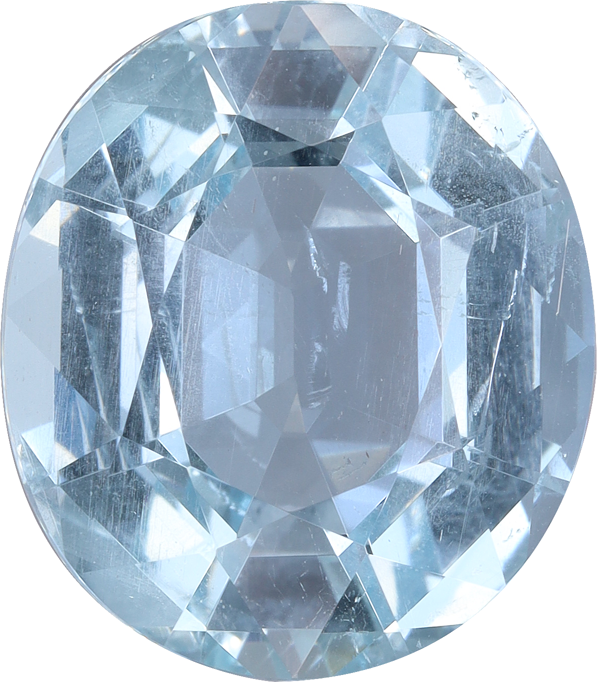 Oval cut aquamarine, 15.08 by 13.06 mm, shown at actual size