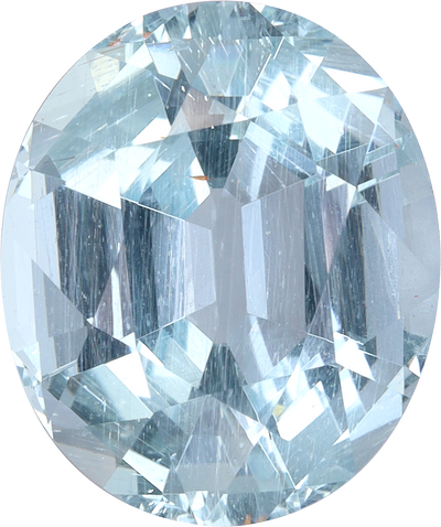 Oval cut aquamarine, 12.12 by 10.17 mm, shown at actual size