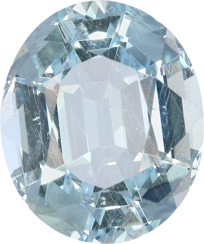 Oval cut aquamarine, 12.14 by 10.12 mm, shown at actual size