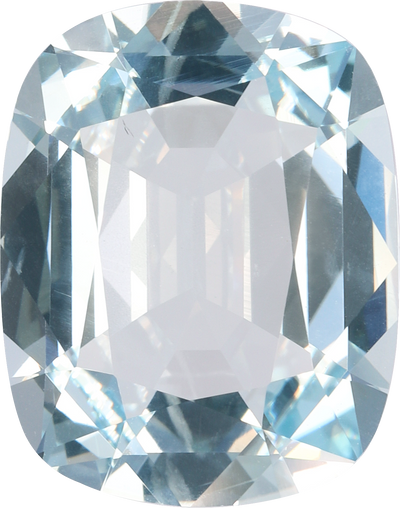 Cushion cut aquamarine, 15.45 by 12.23 mm, shown at actual size