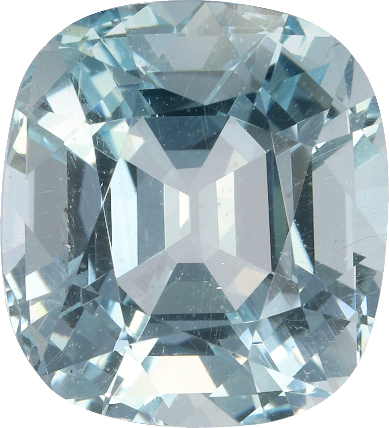 Cushion cut aquamarine, 11.8 by 10.67 mm, shown at actual size