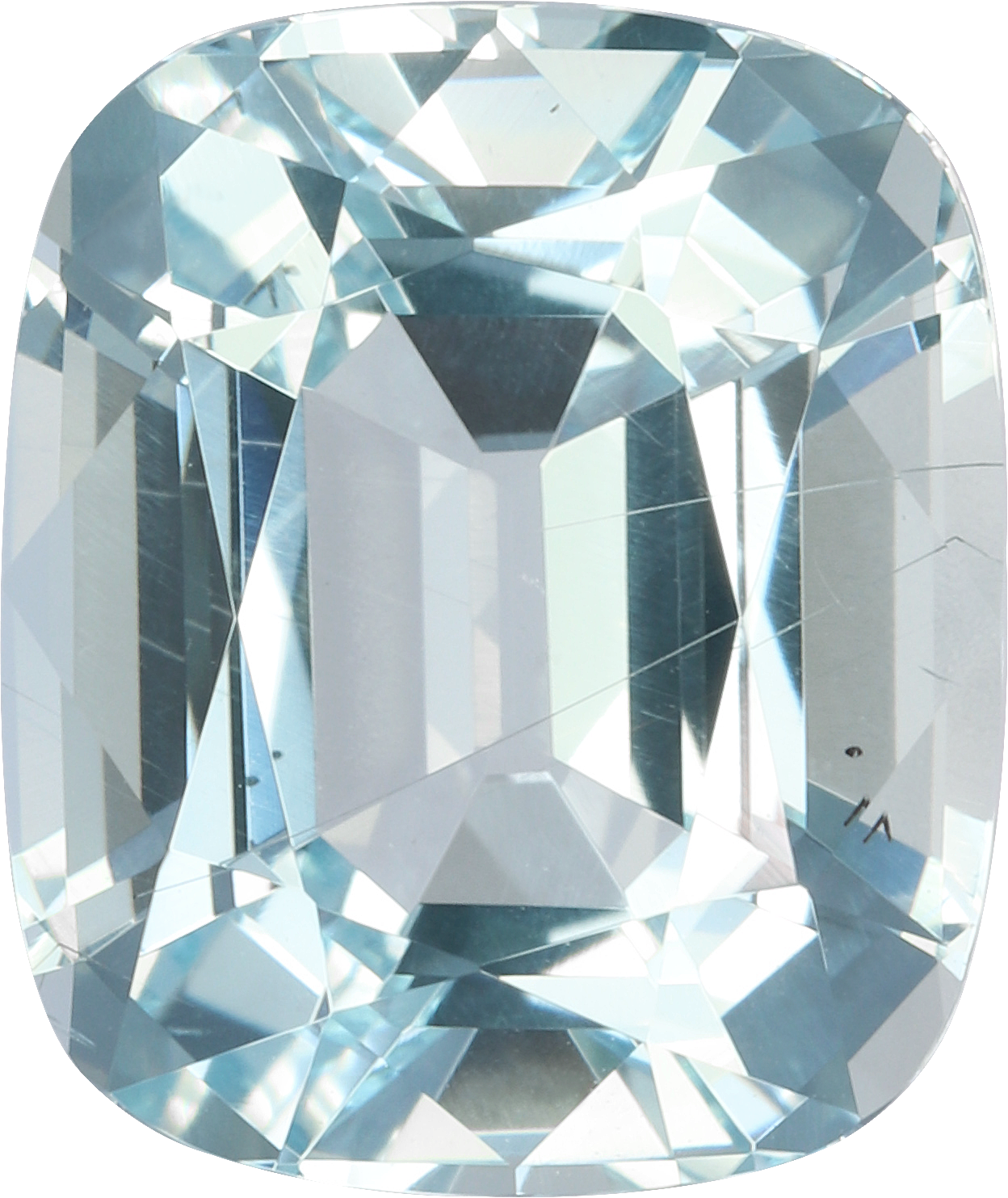 Cushion cut aquamarine, 12.12 by 10.16 mm, shown at actual size
