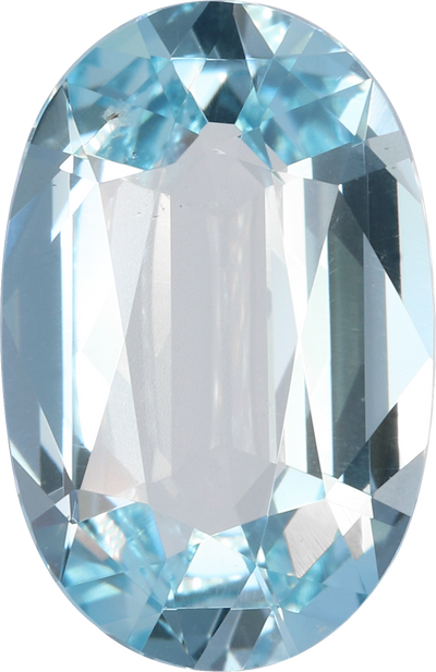Oval cut aquamarine, 14.08 by 9.11 mm, shown at actual size