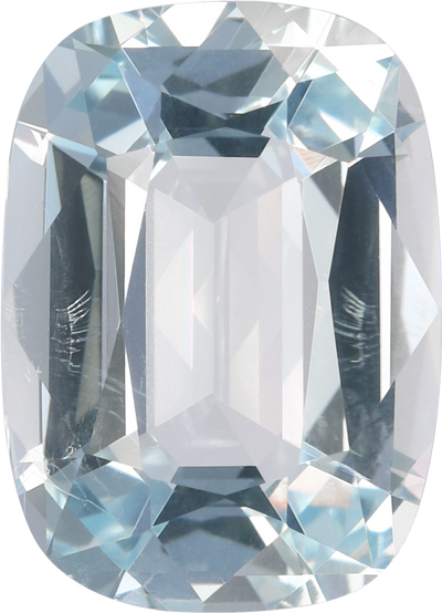 Cushion cut aquamarine, 13.19 by 9.52 mm, shown at actual size