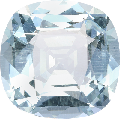 Cushion cut aquamarine, 13.45 by 13.35 mm, shown at actual size