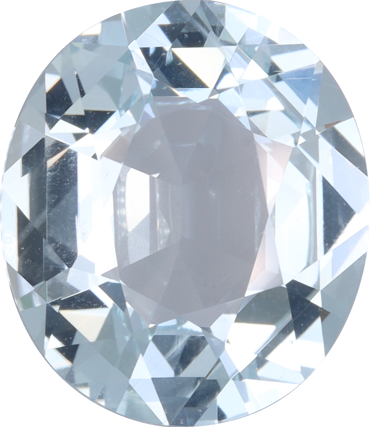 Oval cut aquamarine, 14.09 by 12.19 mm, shown at actual size