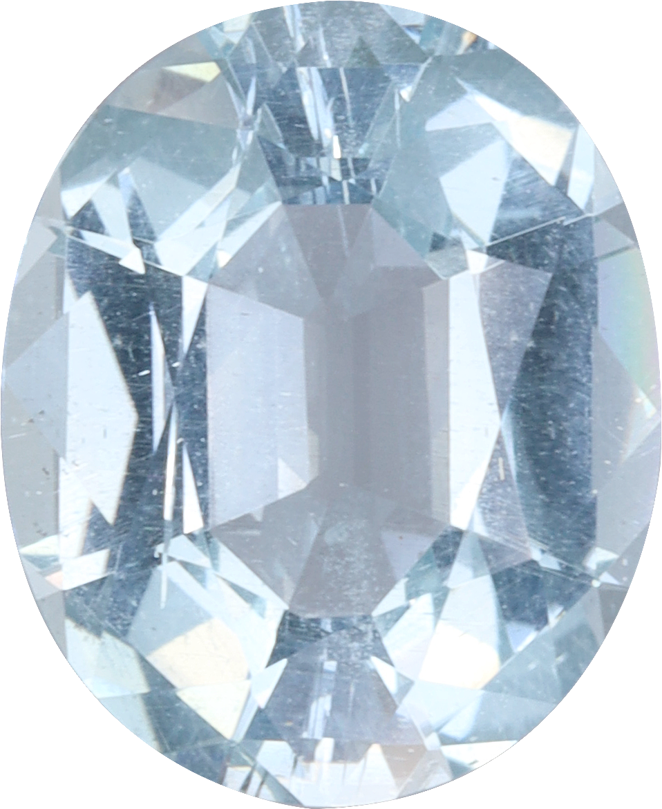 Oval cut aquamarine, 11.54 by 9.45 mm, shown at actual size