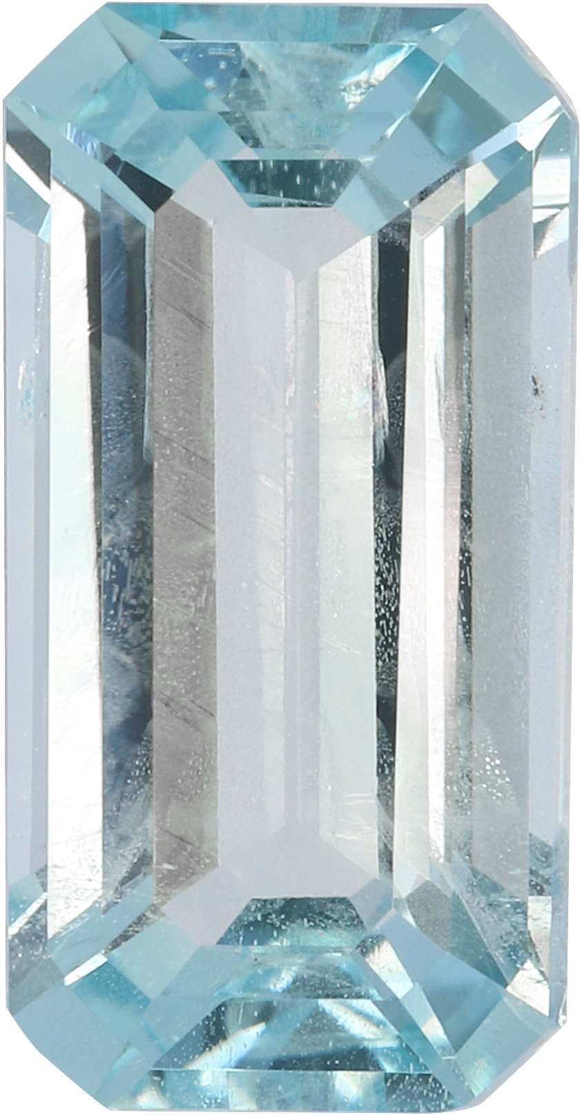 Rectangular cut aquamarine, 14.05 by 7.31 mm, shown at actual size