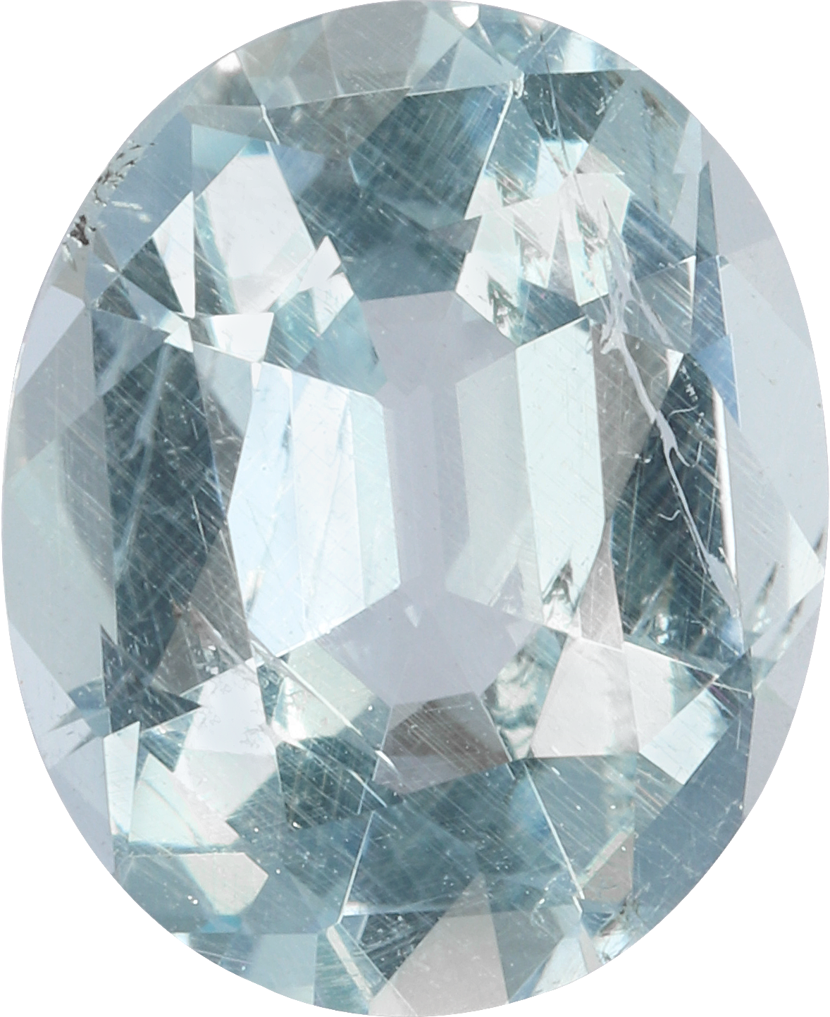 Oval cut aquamarine, 11.79 by 9.62 mm, shown at actual size