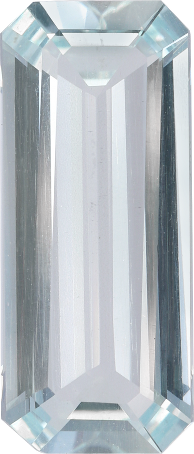 Rectangular cut aquamarine, 15.62 by 6.62 mm, shown at actual size
