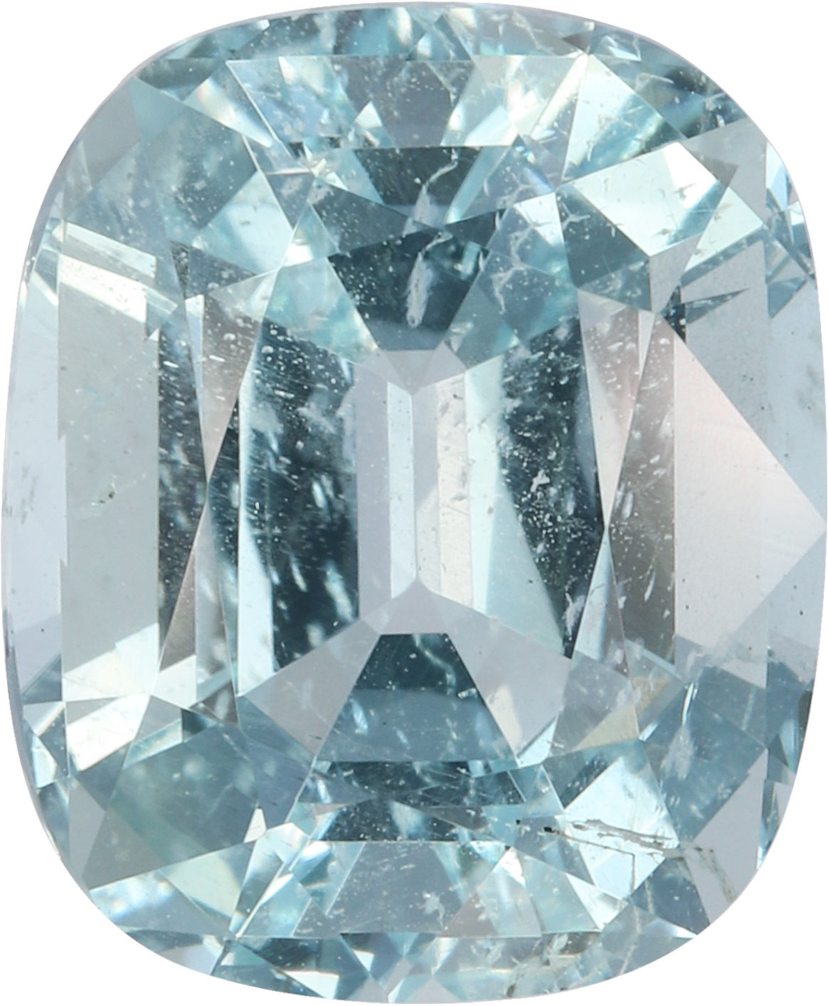 Cushion cut aquamarine, 11.58 by 9.55 mm, shown at actual size