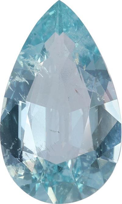 Pear cut aquamarine, 14.72 by 8.81 mm, shown at actual size