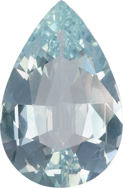 Pear cut aquamarine, 15.59 by 10.28 mm, shown at actual size