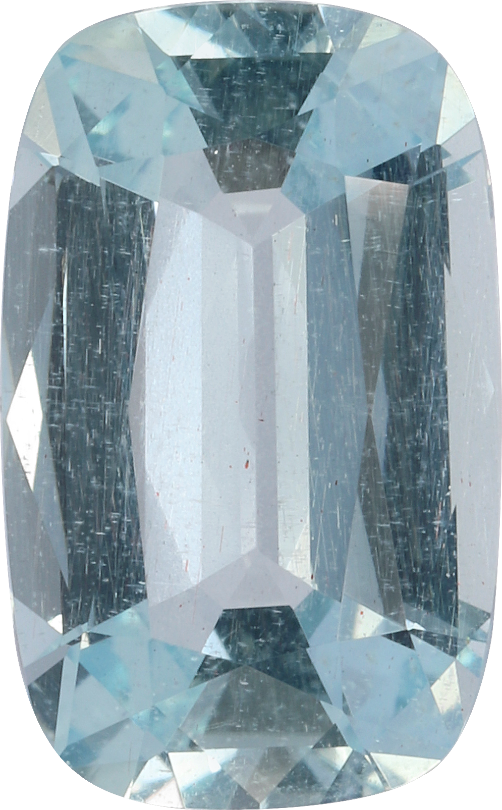 Cushion cut aquamarine, 13.52 by 8.39 mm, shown at actual size