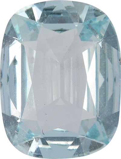 Cushion cut aquamarine, 12.01 by 9.2 mm, shown at actual size