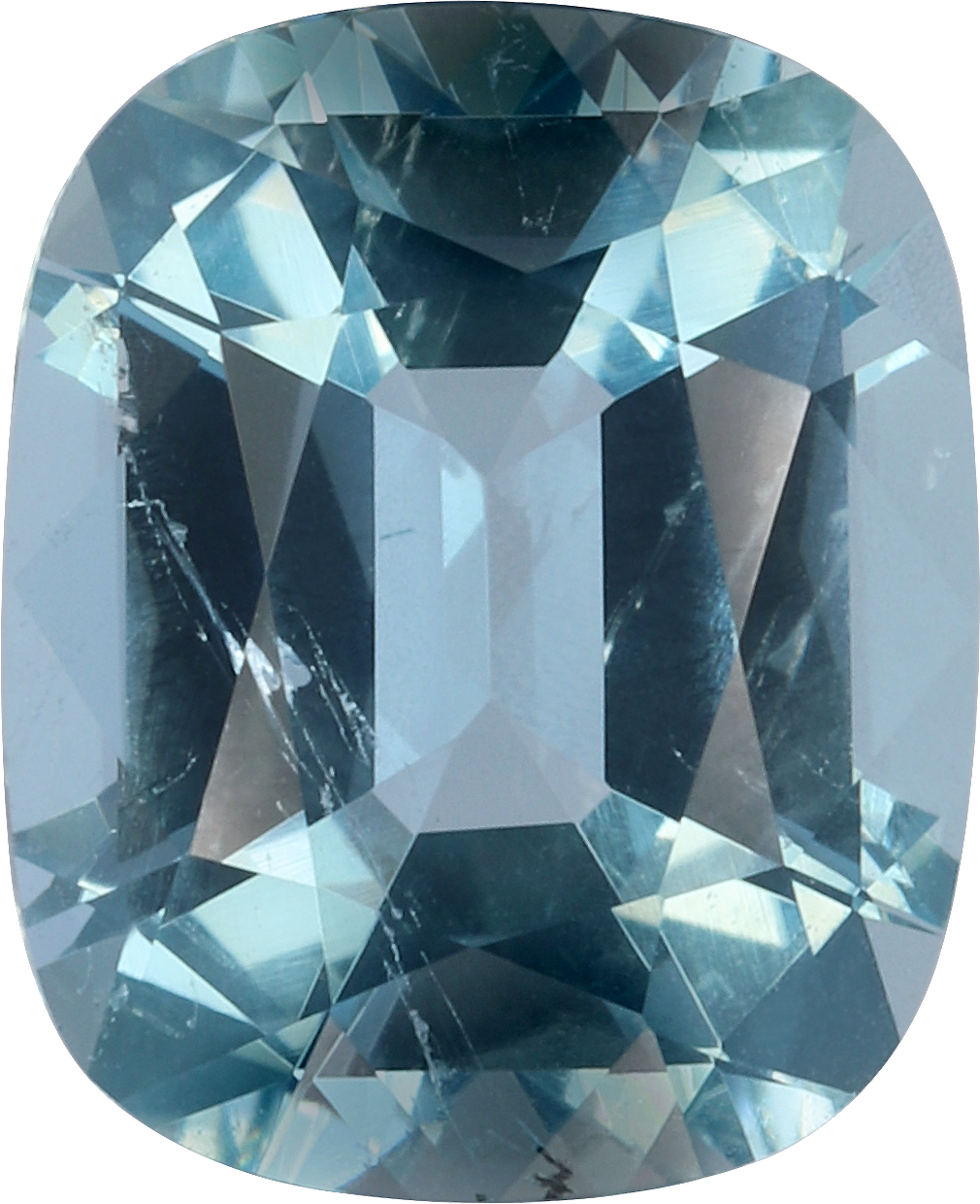 Cushion cut aquamarine, 9.71 by 7.91 mm, shown at actual size