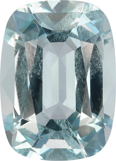 Cushion cut aquamarine, 15.6 by 11.18 mm, shown at actual size