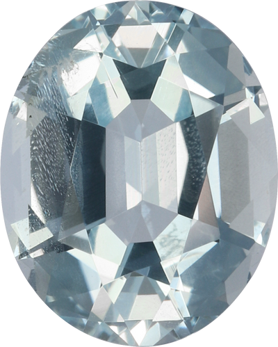 Oval cut aquamarine, 10.07 by 8.07 mm, shown at actual size