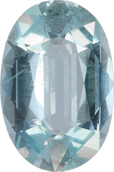 Oval cut aquamarine, 12.04 by 8.04 mm, shown at actual size