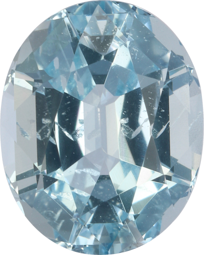 Oval cut aquamarine, 10.08 by 8.05 mm, shown at actual size