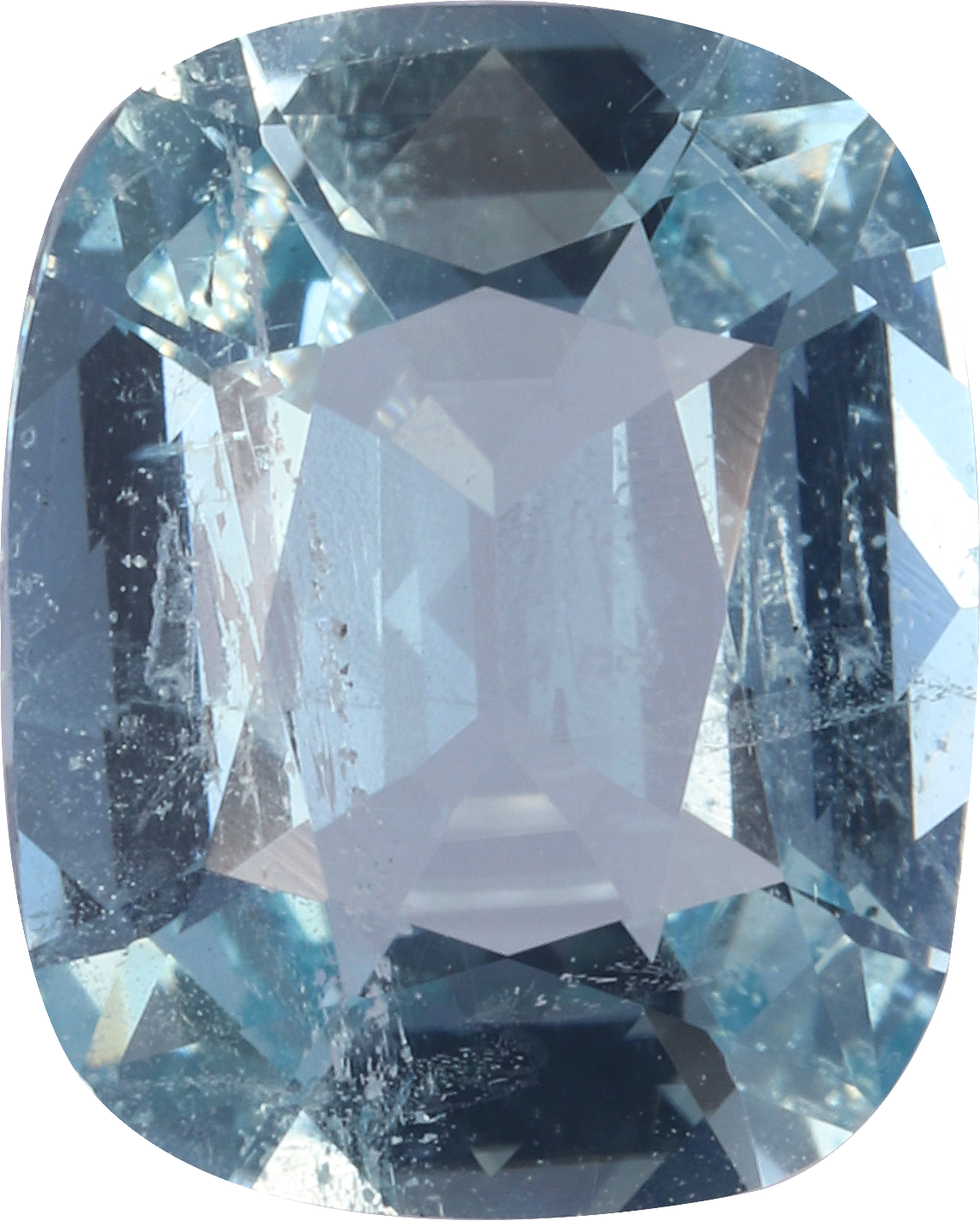 Cushion cut aquamarine, 10.16 by 8.18 mm, shown at actual size